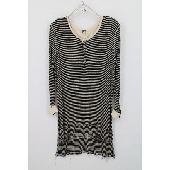WE THE FREE PEOPLE DRIPPY HENLEY TOP IN BLACK/TEA STRIPES SIZE XS - Picture 1 of 7